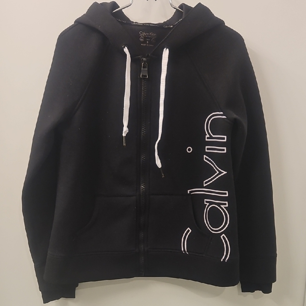 Calvin Klein Black Zip-Up Hoodie with White Details